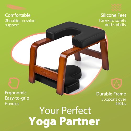 BODY RHYTHM Yoga Headstand Bench, Yoga Inversion Chair, Headstand Trainer for Relieve Stress, Improve Sleep & Digestion and Strength Training, Ideal for Home Workout, Fitness and Gym (Chocolate Black)