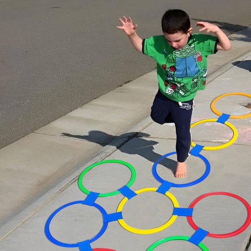 AMYESE 11in Hopscotch Rings-Hopscotch Game Hoops Circles with 15 Connectors for Kids Balance Agility Training Obstacle Course, Boys Girls Birthday Fun Play Indoor Outdoor Backyard Playground Activity