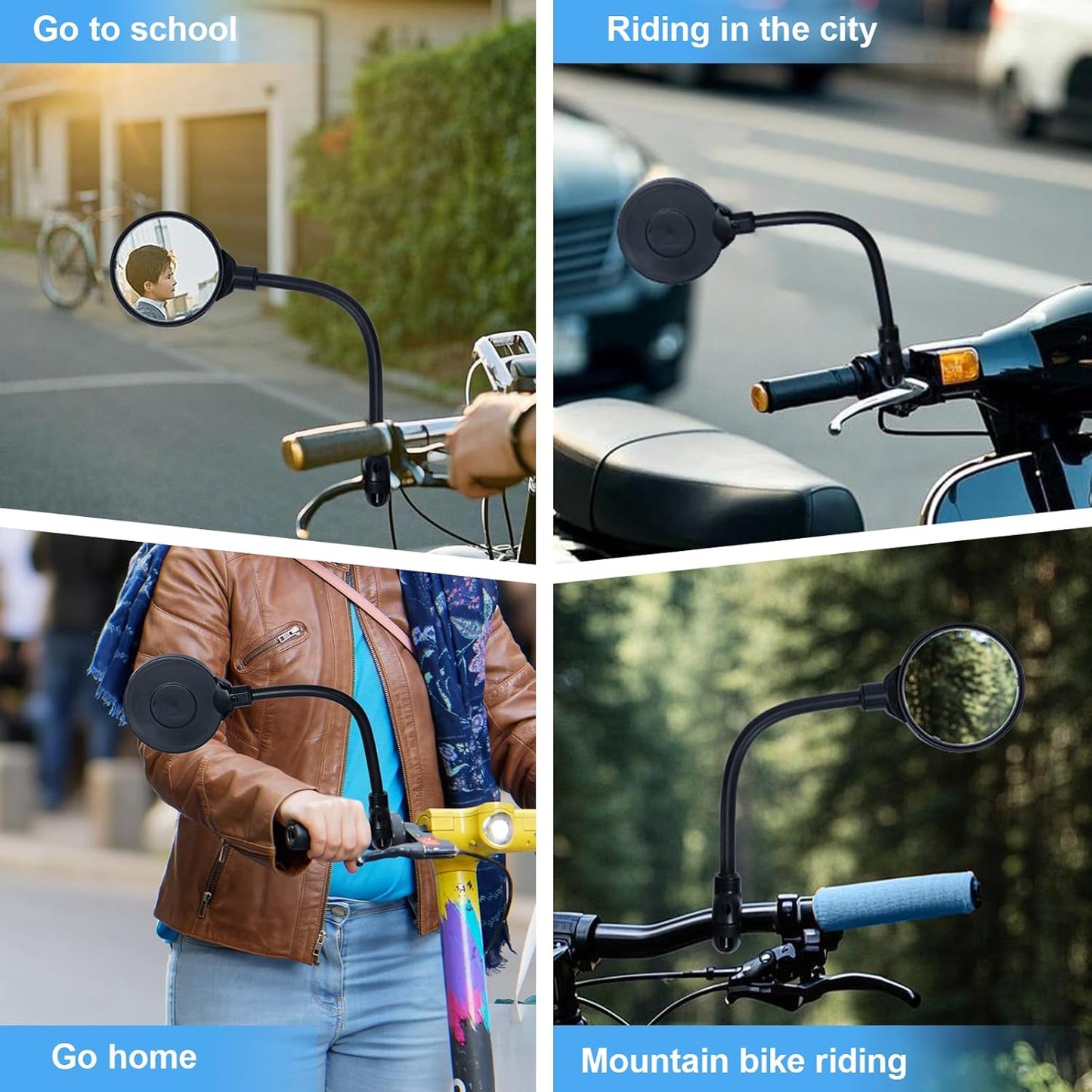 2 Pack Bicycle mirror,Bike Handlebar Mirrors – Adjustable Rearview Mirrors with Wide Angle for Safe Riding (Black-R)