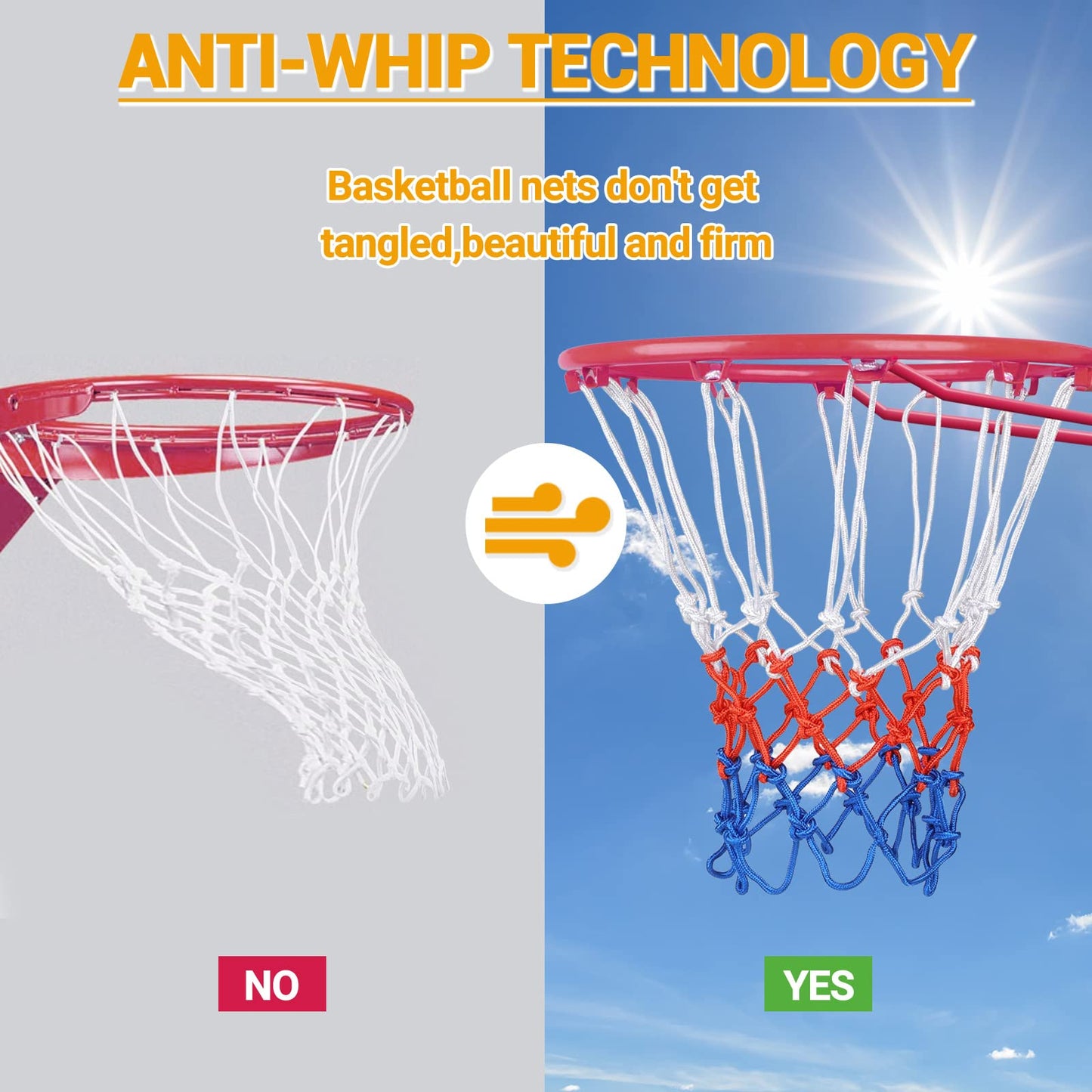 All Weather Anti Whip, Fits Standard Indoor or Outdoor Rims - Ultra Heavy Duty Basketball Net Replacement - 12 Loops Rim Net Style a