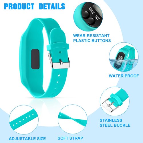 Silicone Fitness Tracker Watch 3 Pcs Walking Running Pedometer Calorie Burning and Step Counting Bracelet Steps Pedometer Watch for Walking Men Women (Mint Green, Sky Blue, Black)