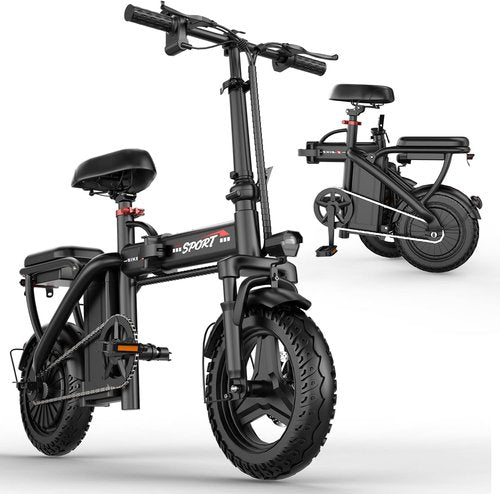 ASKGO Electric Bike for Adults, 650W Motor, 25mph 35Miles Range E Bike, 14" Tires, 48V Foldable Electric Bike for Commuting, Daily Riding, Dual Disc Brakes, Multiple Shock Absorption (480WH - 650W)