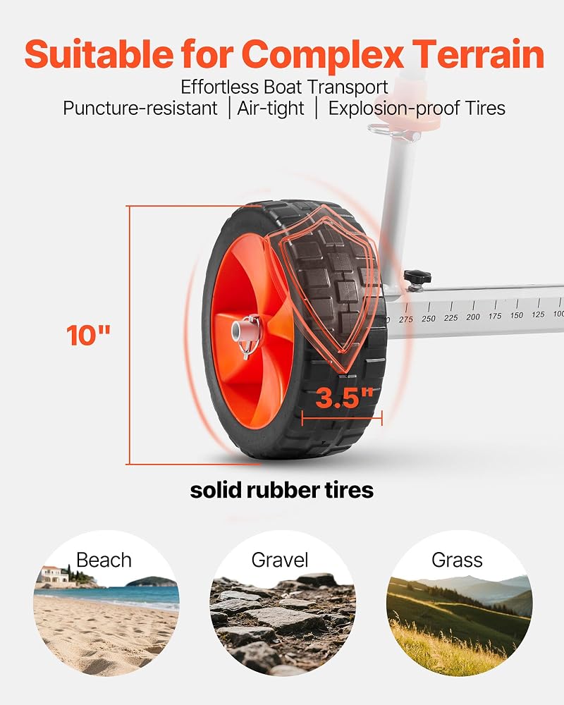 Kayak Cart Dolly 230 lbs Load Capacity with 10" PU Tires, Foldable Canoe & Paddleboard Transport trolley