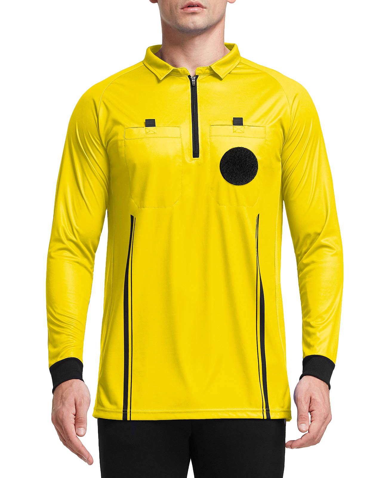 FitsT4 Sports Men's Pro Soccer Referee Jersey Long Sleeve Ref Shirt Yellow X-Small