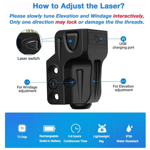 Gmconn Purple Laser Sight for Pistol with a Rail, Low Profile Beams for Full Size or Compact Guns, Rechargeable, (Beam Output <5mW, Class IIIA)