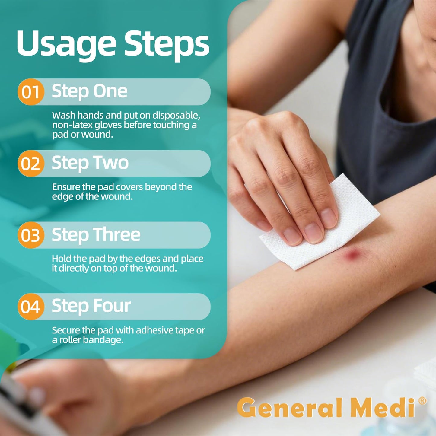 General Medi Sterile Gauze Sponges, 4" x 4" Non-Woven Wound Pads - Individually Wrapped Highly Absorbent Sponges Pads for Cushioning Minor Wounds, Cuts & Burns Wound Care (60 Packs, 120 Pieces Total)