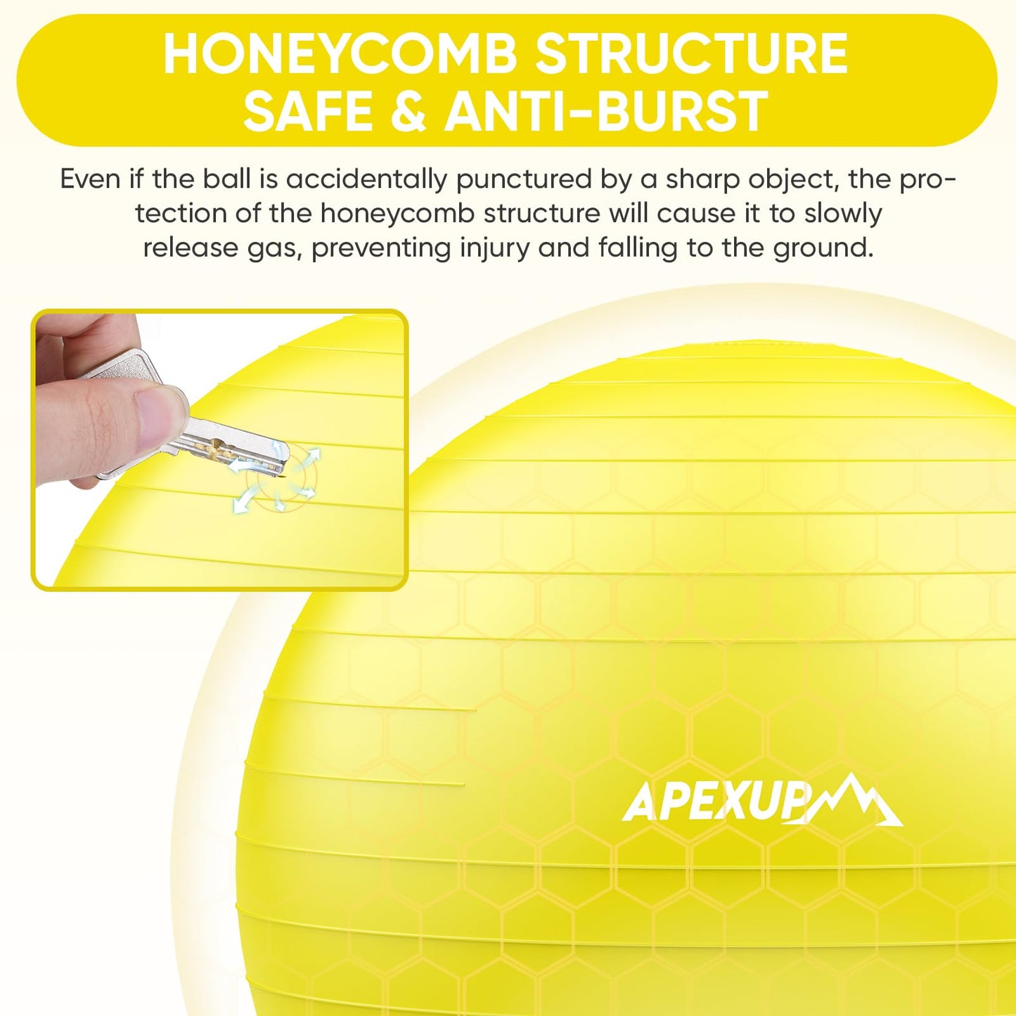 APEXUP Yoga Ball, 660 lbs Anti-Burst Exercise Ball with Pump, 5 Sizes (XL (27"~30") 75cm, Yellow)