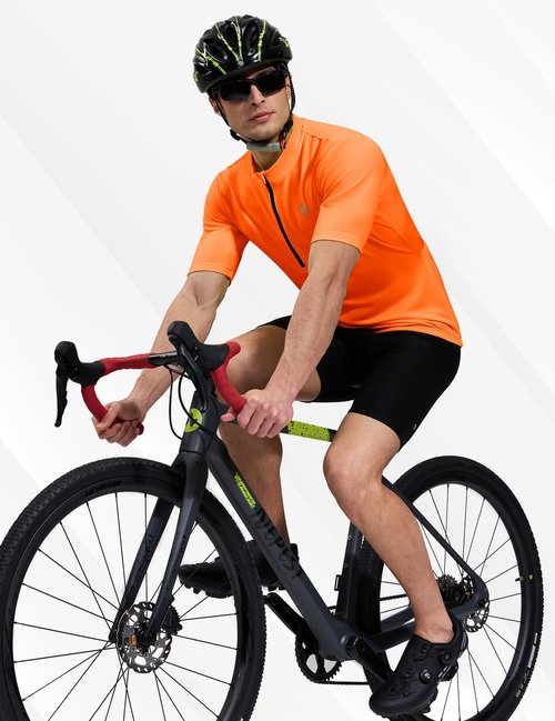 Nepest Men's Cycling Jersey Biking Bicycle Cycle Road Shirts with 4 Rear Pockets Moisture Wicking Riding Tops Clothing for Gravel Bike Neno Orange L