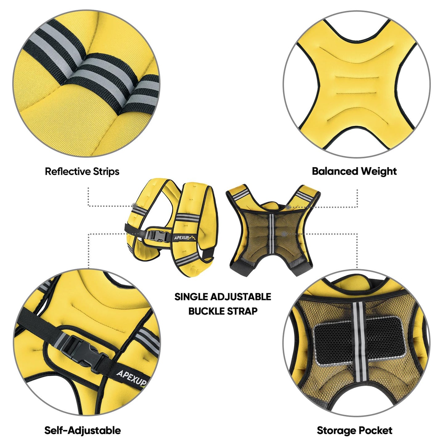 APEXUP 10lbs Weighted Vest Men Women, Weight Vest for Women Workout Equipment for Strength Training Running (Yellow)