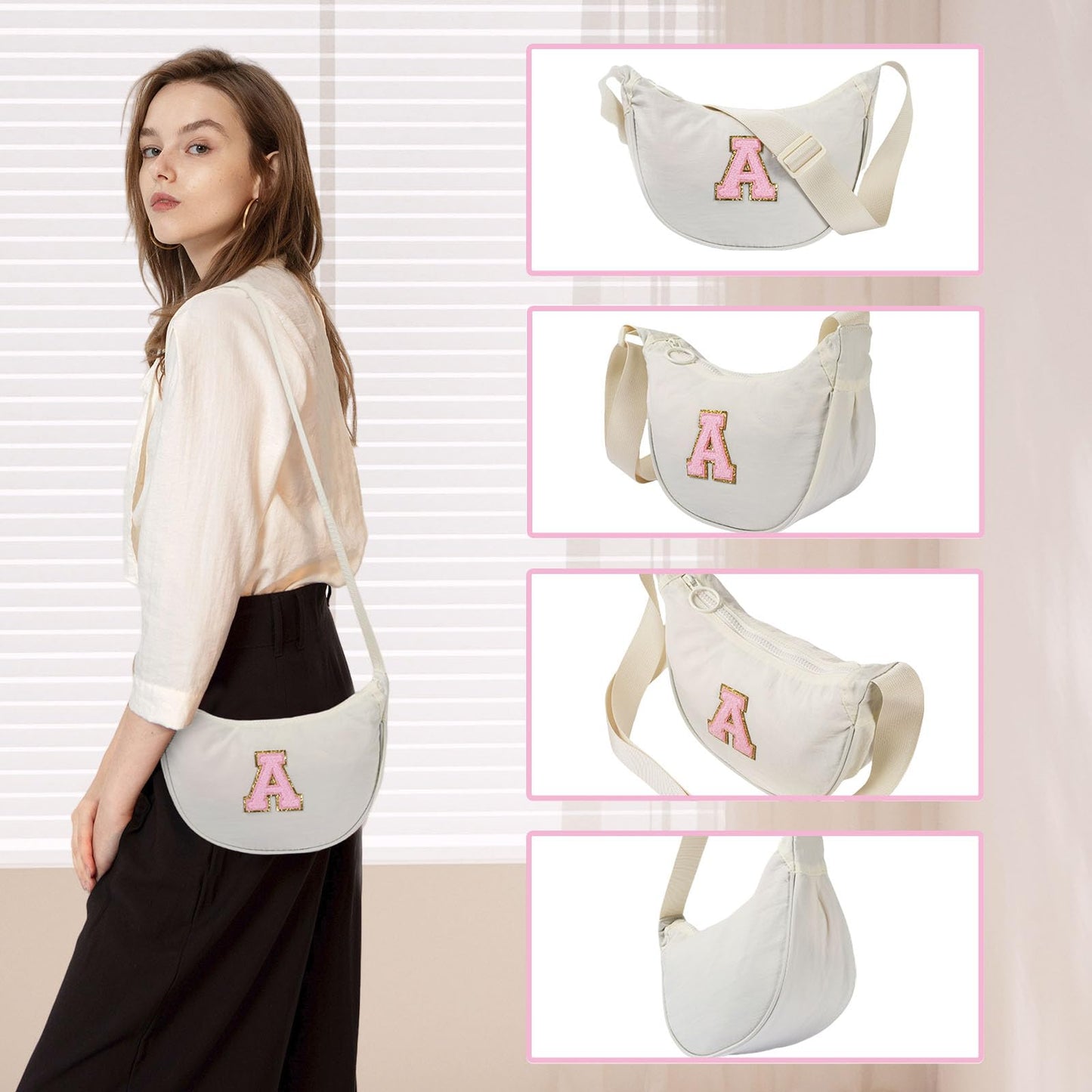 GOEWY Birthday Gifts for Women,Festivals Gifts for Her,Initial Small Crescent Crossbody Bag for Women，Anniversaries Sling Bag Travel Cute Trendy Stuff| Beige,S