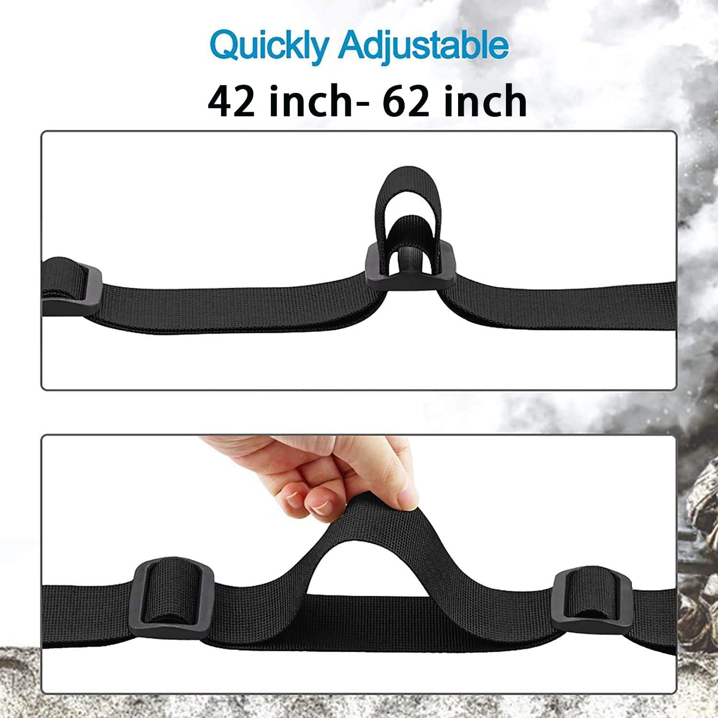 Bengor Two Point Traditional Sling with Attachments Mounts, Adjustable Extra Long Rifle Sling for Rifle with 2 Pack 1.25" QD Swivel Mounts for M-Rail