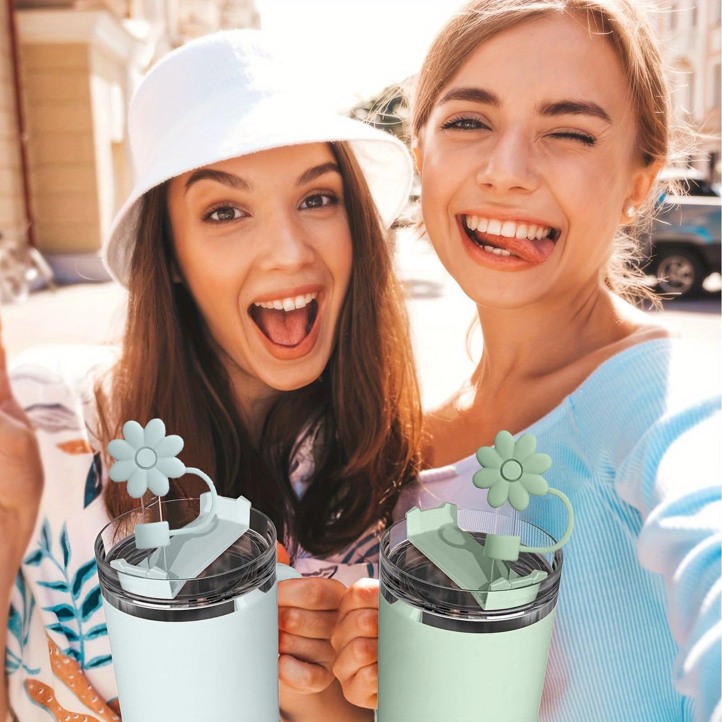 SEMATA 6PCS Silicone Straw Covers Toppers for Stanley Cups 30&40 Oz Tumbler Accessories -Flower Straw Caps Dust-Proof -Reusable Straws Tips Protectors for Stanley Cup 10mm 0.4in Straws