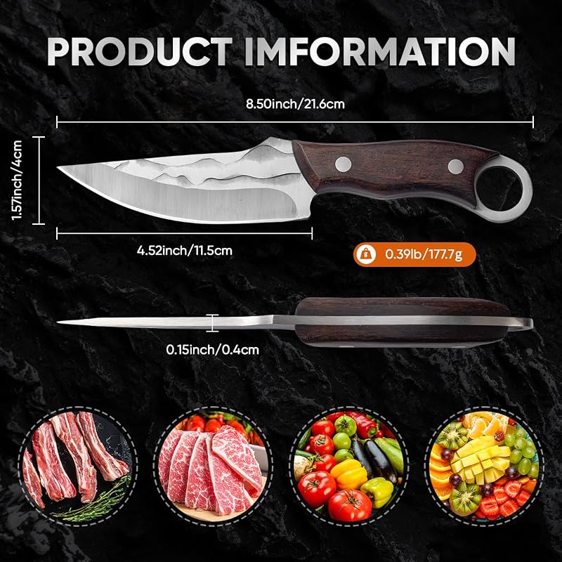 Fixed Blade Survival Knife with Leather Sheath - 8.5-Inch Full Tang Bushcraft Hunting Knife