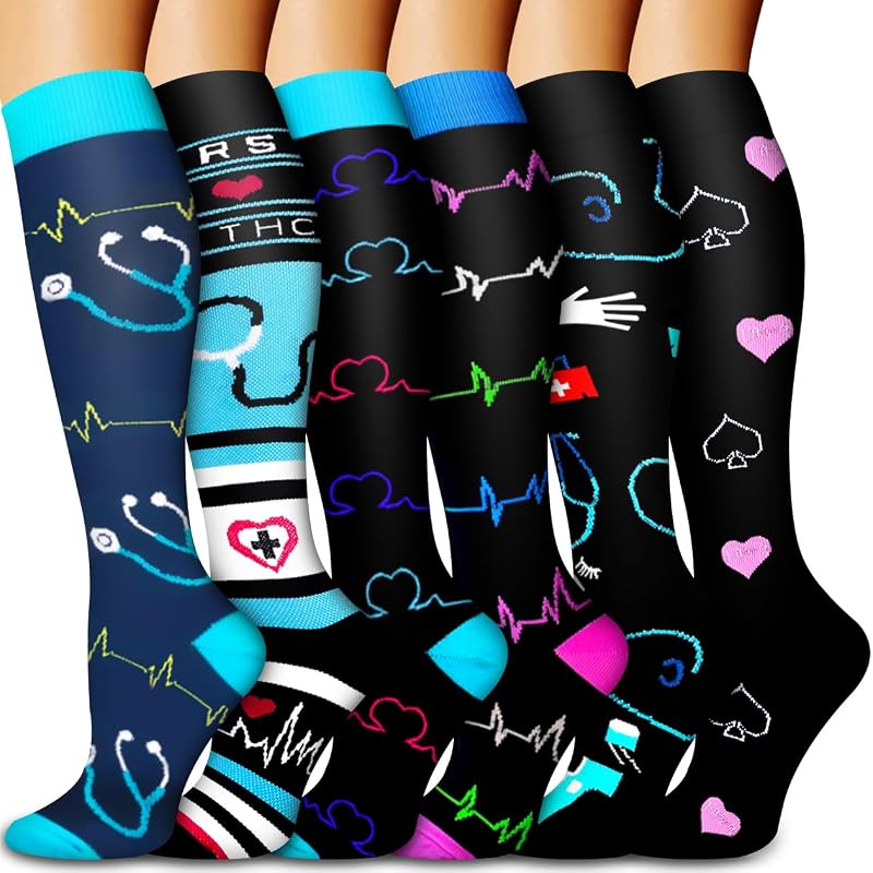 Copper Compression Socks for Men & Women 15-20 mmHg - 6 Pairs, A-collocation03+Large-X-Large