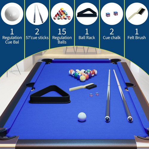 MegaChoice 7 Ft Folding Pool Table, Portable Pool Table, Billiard Table Set Includes Balls, Cues, Chalks and Brush, for Family Game Room, Adult Rrec Room, Basements, Blue
