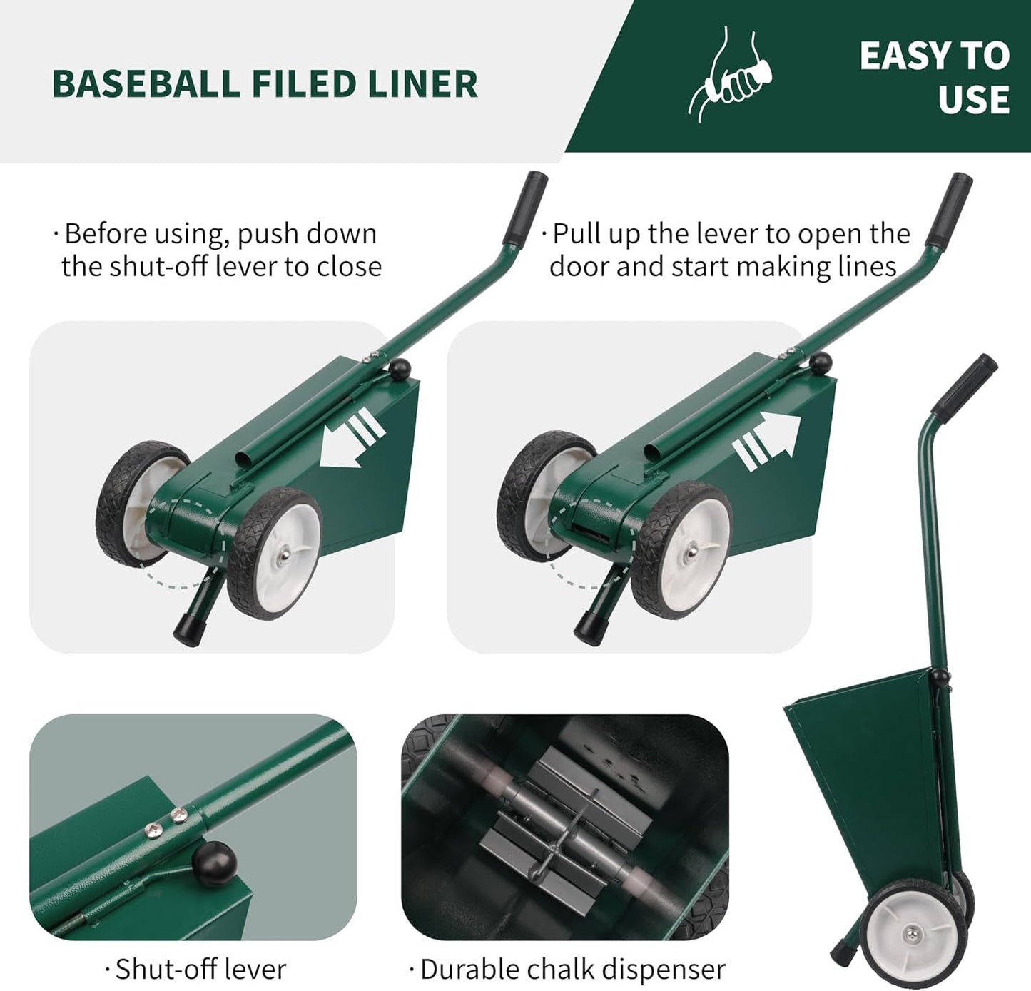 10 Lbs Heavy Duty Steel Dry Line Marker Field Liner Field Chalker Field Striping Machine for Baseball & Softball Field, 2 inch Wide Lines, Green