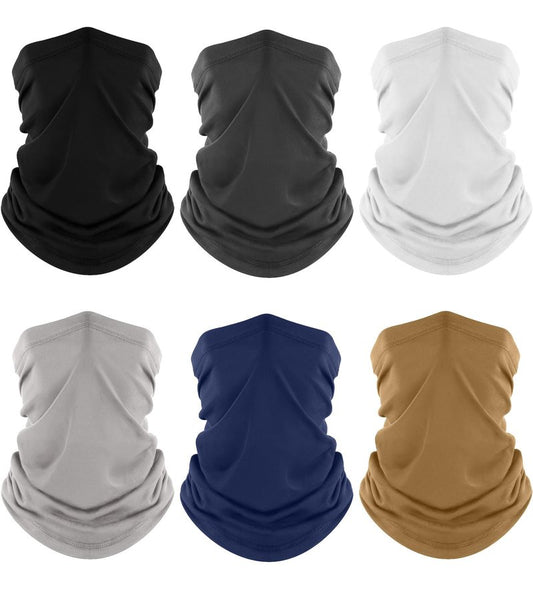 Fuinloth Neck Gaiter, 6 Pack Cooling UV Protection Bandana Face Mask Gator Scarf for Men Women Black+Gray+White+Light Gray+Navy+Sand