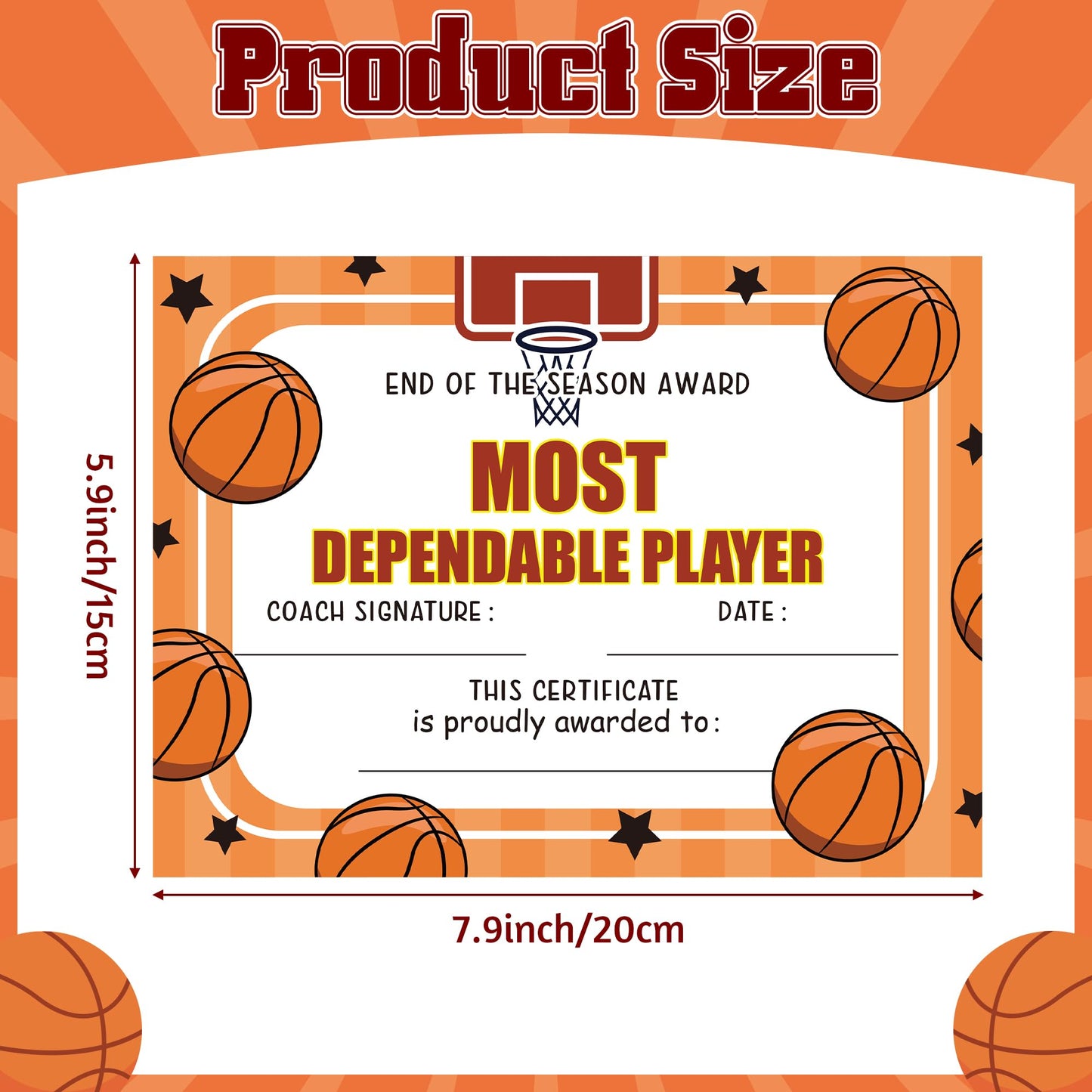 EYxsaxenk Basketball Achievement Award Certificates - 60Pcs End of Season Basketball Team Sport Game Ceremony Award Paper Achievement Certificates School Student Reward Teacher Class Motivation Supply