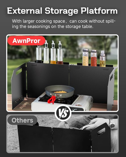 AwnPror Aluminum Camping Stove Windscreen,Lightweight Foldable Outdoor Wind Blocker Gas Stove Windshield Wind Screen with Storage Bag for Camping,Glamping,Hiking,Picnic,Backpacking,Cooking,Fishing
