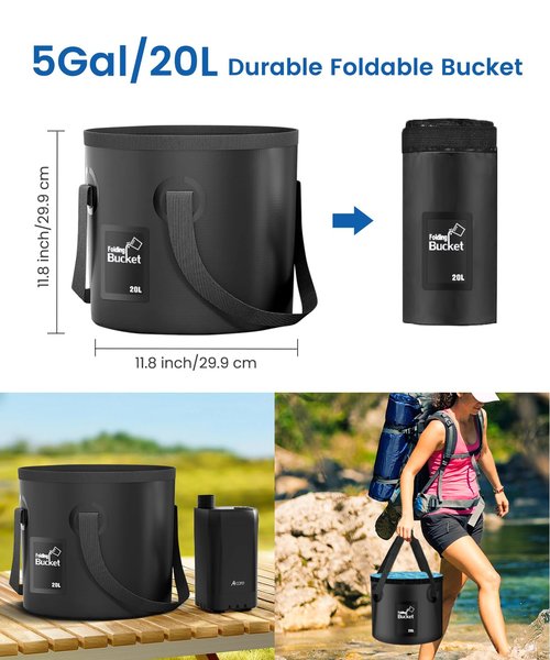 Acare Portable Shower for Camping, 6000mAh Rechargeable Camping Shower Pump with 5Gal/20L Foldable Bucket, IPX7 Waterproof Rinse Kit Portable Outdoor Shower for Hiking, Travel, Car, Pet