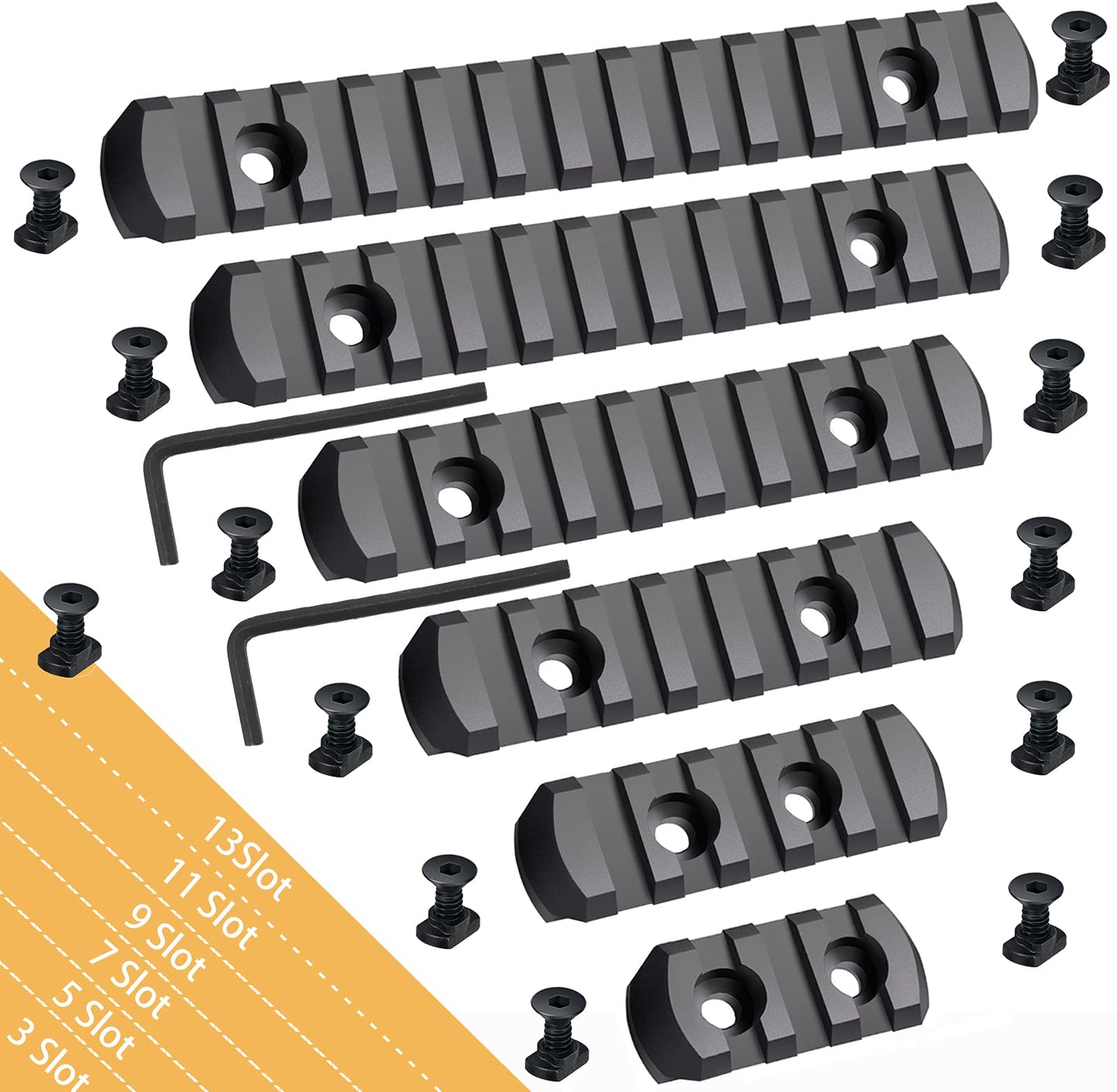 Pecawen Picatinny Rail Polymer Picatinny Accessory Rail Single Picatinny Rail, 3 5 7 9 11 13 Slots Black