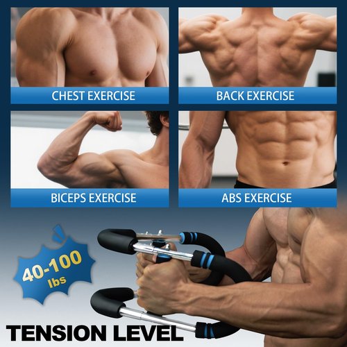 Twister Arm Trainer Adjustable 40-100LB Arm Exerciser, Detachable Chest Shoulder Forearm Strengthener, Portable Upper Body Power Twister Workout Bar for Home Gym Fitness Strength