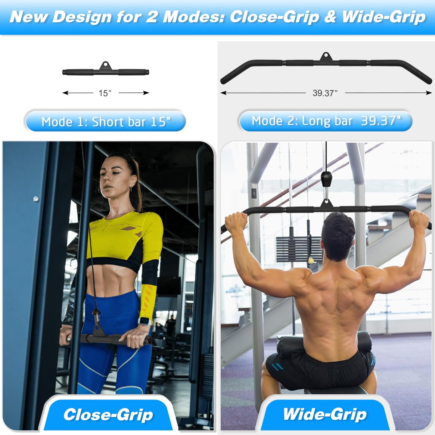 LAT Put Down Bar Cable Machine Attachment, Gym 39.37In Bar for LAT Putdown, Home Gym Exercise Accessories Fitness with Rubber Handle