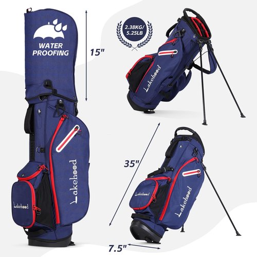 Lakehood Golf Stand Bag, 14 Way Golf Bag with Dual Strap, Lightweight&Durable Design, Rain Hood, Ergonomic Comfort - Ideal for Golfers of All Levels, Perfect for Practice or Tournament Play (Blue)