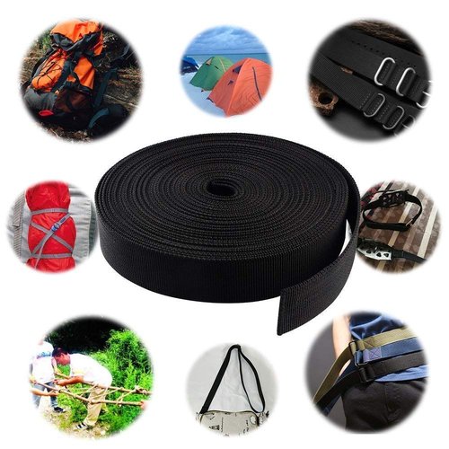 JIAKAI 1 Inch Wide 10 Yards Nylon Heavy Duty Webbing Strap，Polypropylene Heavy Straps for Bags, Hammocks, Outdoor Climbing and DIY Making Luggage Strap, Pet Collar, Backpack Repairing（Black）