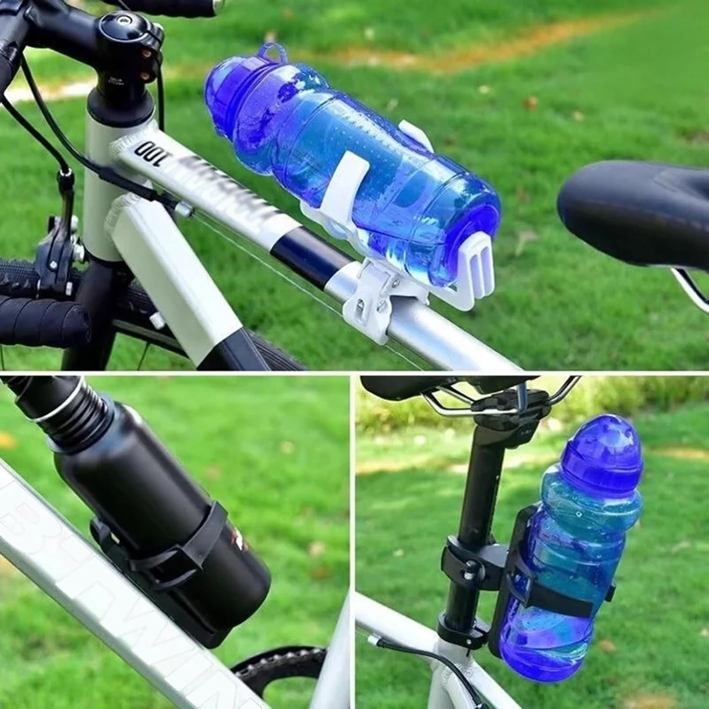 2 Pack Bike Bottle Holder, Universal Bicycle Water Bottle Cage Holder, Water Cup Holder for Bike Stroller Walker Adjustable Mountain Bike Drink Cup with 360 Degree Rotating for Cycling MTB Black+white