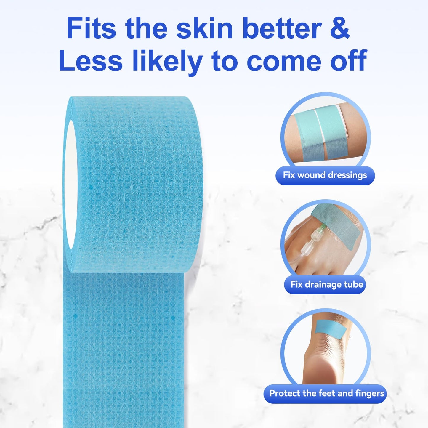 Niceful 2 Rolls Silicone Medical Tape for Wound Care - Hypoallergenic Surgical Tape for Secures Dressings and Gauze, Blue Waterproof Medical Tape for Sensitive Skin （1" x 5.5 Yard）