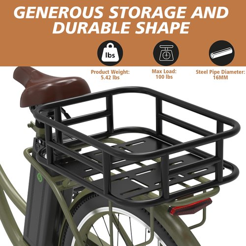 Bike Basket Rear, Bicycle Basket with Liner,Waterproof Cover,Cargo Net, Large Bike Back Baskets, Heavy Duty Rear Bicycle Baskets for Most Bikes and E-Bike (Pipe Bike Basket Rear)