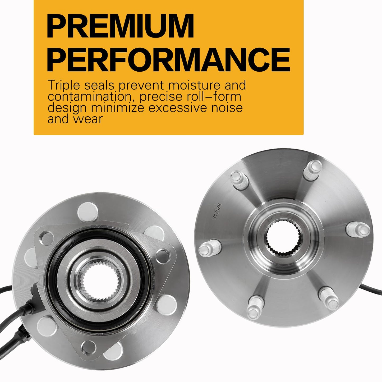 WEIZE 4WD Front Wheel Bearing Hubs, 515036, for Chevy GMC Silverado Sierra Avalanche Yukon XL Suburban 1500 Tahoe Cadillac Escalade ESV EXT, Replacement Wheel Bearing and Hubs Assembly Set, Pair Hubs