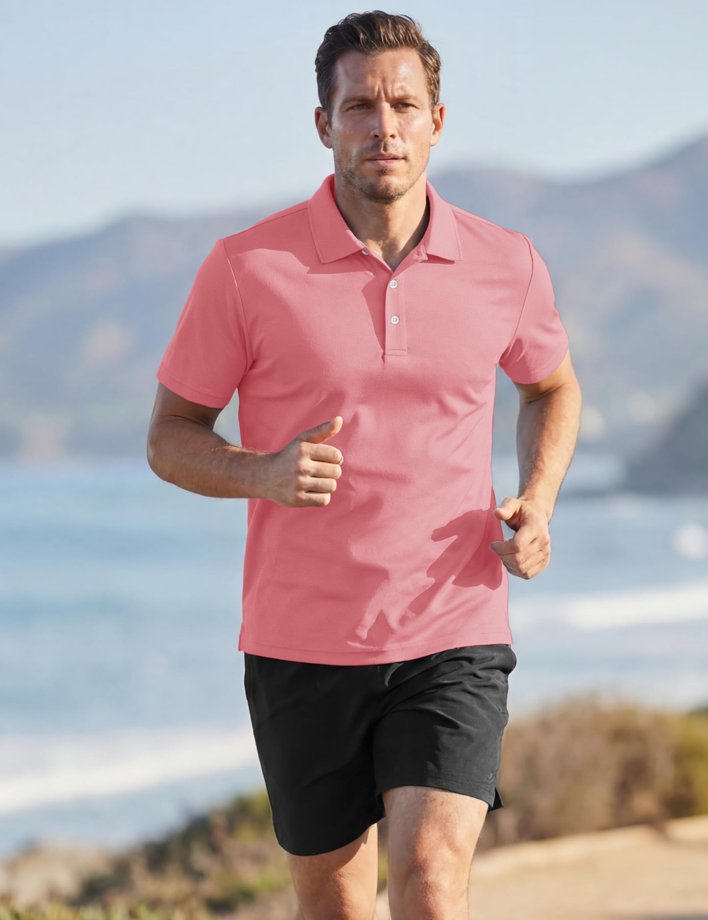 TACVASEN Mens Golf Shirt Dry Fit Mens Polo Shirts Short Sleeve Performance Golf Polos for Men with Collar Work Shirts Dark Pink, M