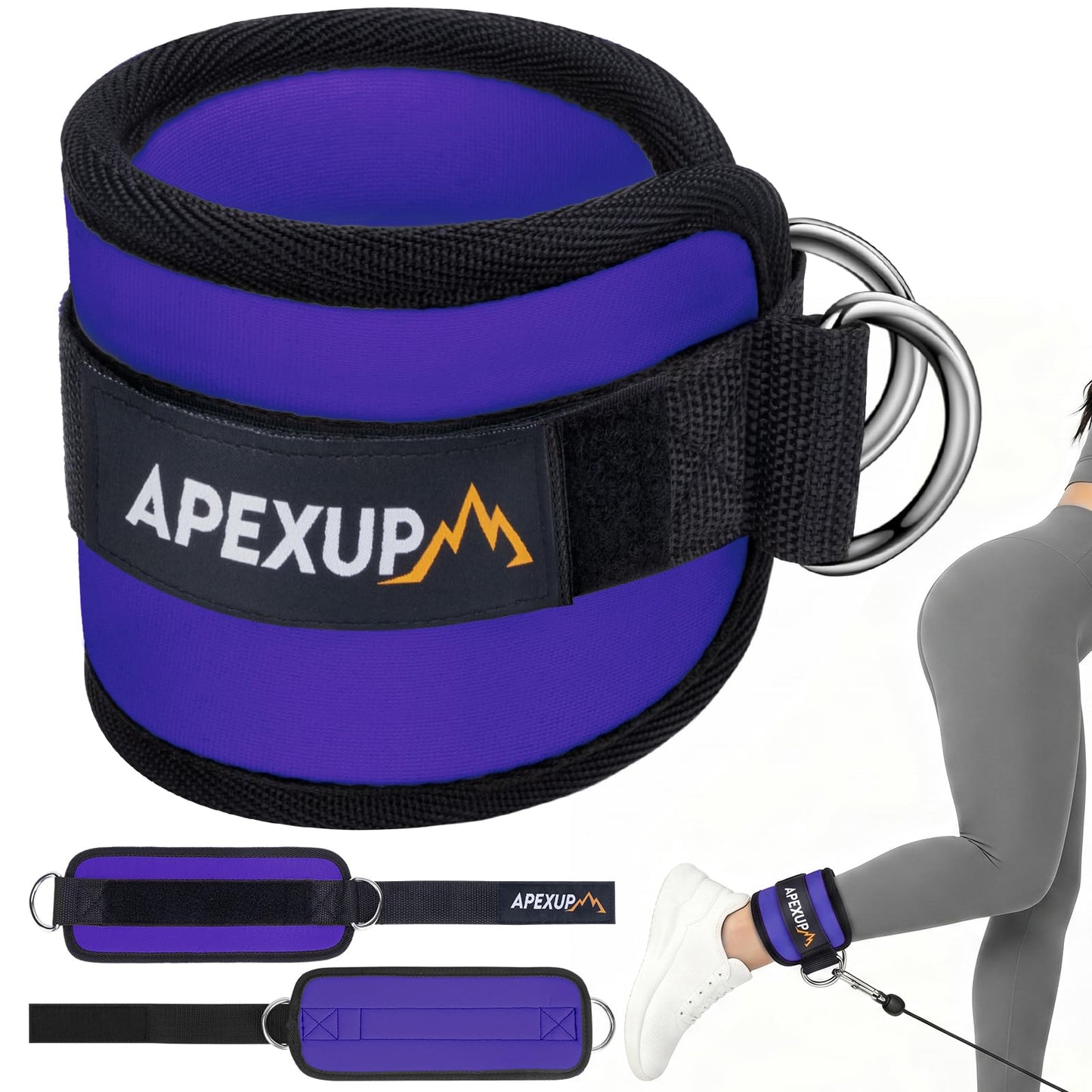 APEXUP Ankle Resistance Bands for Cable Machine, Cable Kick Back Ankle Straps for Gym, Glute Workouts, Leg Extensions, Adjustable Straps with Neoprene Padding (Single, Purple)
