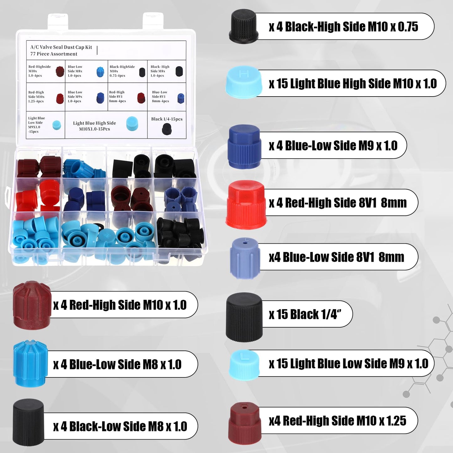 Threlaco 5 Sets/525 Pcs Car A/c Repair Kits with 18 Sizes 270 O-Ring Kit, 102 Valve Cores, 60 Compressor Gaskets, 77 Dust Cap, 39 Valve Core, 16 Ac Fuel Line Disconnect Tool Compatible with R12 R134a