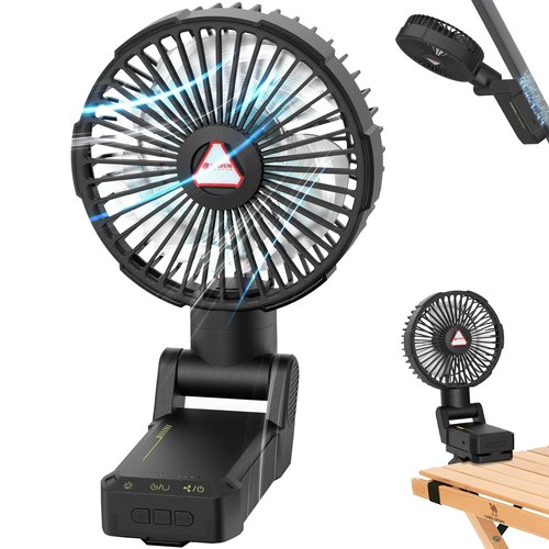 Golf Cart Fan, Magnetic Cruise Fan,10400mah Battery Operated Rechargeable Portable Outdoor Camping Fan w Clamp, Lights, Power Bank Timer, Cordless USB Fans, 4 Speeds, Cabin Air Circulator - Black