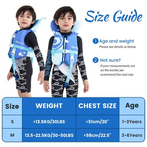 Owntop Toddler Swim Vest Kids Float Jacket Swimming Aid for Children 20-30-40-50 lbs with Adjustable Safety Straps Age 1-6 Years