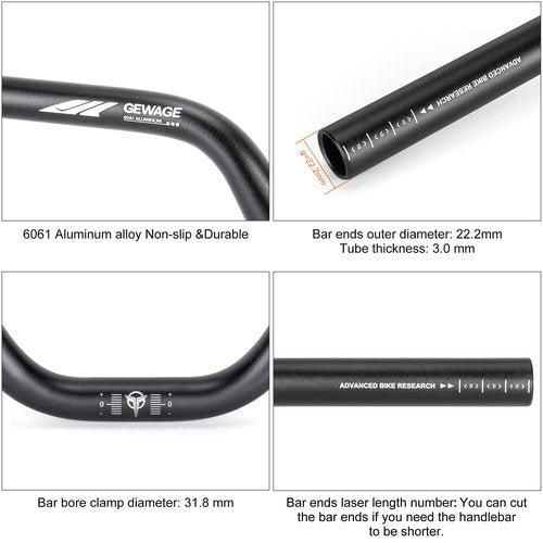 31.8 Bike Handlebar - 25mm, 55mm, 70mm, 90mm,120mm Riser Handlebar - 780mm Aluminium Alloy Mountain Bike Bicycle Handlebars (31.8-120mm Rise)