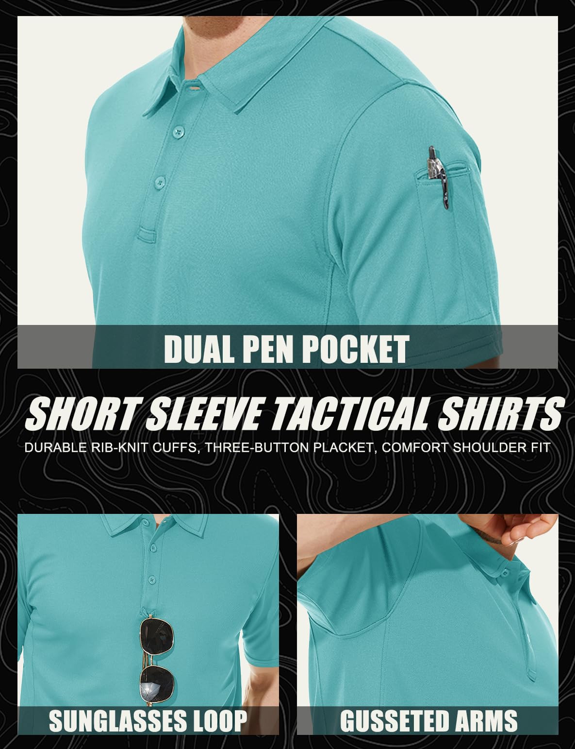 MAGCOMSEN Men Polo Shirts Short Sleeve Golf T Shirts Fishing Shirts Work Casual Quick Dry Shirts Water Blue S