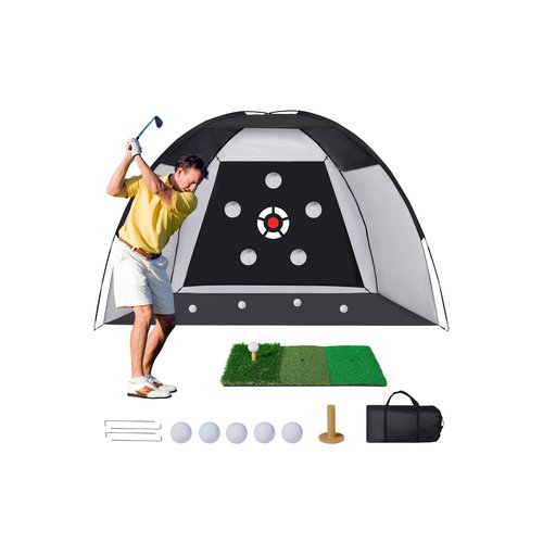 Golf Net, 10x7ft Practice Net with Heavy Tri-Turf Mat, All-in-One Multiple Target Golf Hitting Net, Outdoor Indoor Driving Chipping Training with Target/Mat/Balls/Tee/Bag, Gift for Enthusiasts