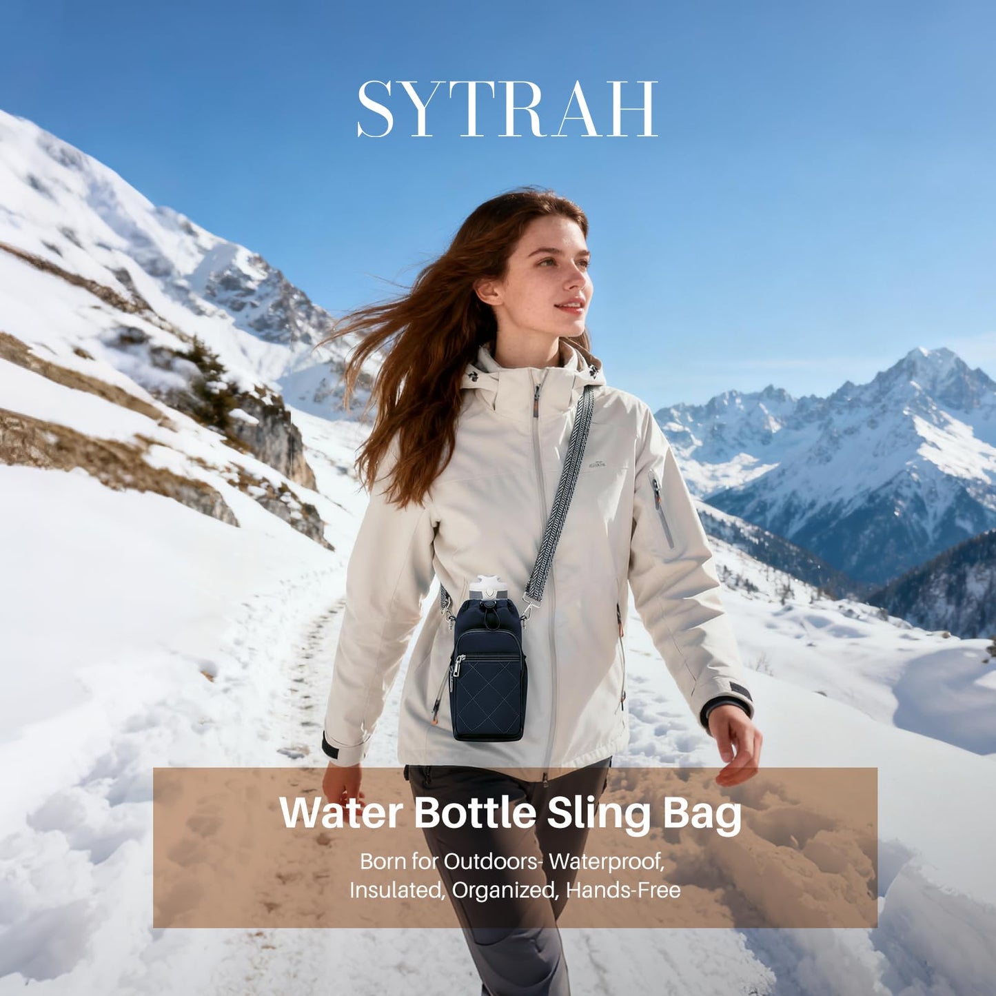 SYTRAH Water Bottle Carrier Bag with Strap, Water Bottle Purse with Phone Pocket 40oz, Insulated Crossbody Bags for Walking Hiking Dark Blue