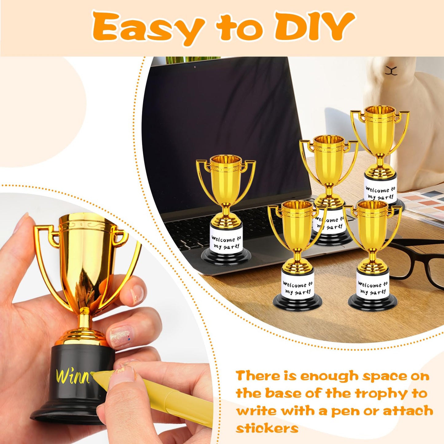 Mini Trophies, 12 Pack Gold Trophy Award, Plastic Trophies for Kids, 4 Inch Trophy Cups, Award Trophies for Party Favors, Props, Rewards, Winning Prizes, Competitions Ceremony Parties Favor