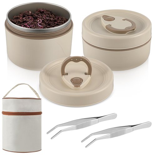 Honeydak 2 Pcs Fishing Bait Container Stainless Steel Insulated Live Bait Storage with a Handbag and 2 Tweezers Worm Bait Holder Storage Box to Keeps Bait Fresh and Alive