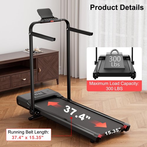 Walking Pad Treadmill with Incline and Handle bar, 300 Lbs Capacity Foldable Small Treadmills for Home with APP Remote Control and LED Display, 7.5MPH Portable Treadmill 3.0HP