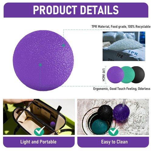 RIDEHILL 3 Pack Stress Balls for Adults, Squeeze Balls for Hand Therapy, Hand Strengthening Devices with Different Resistance Levels for Finger Forearm Wrist Exercise Relaxation and Pain Relief