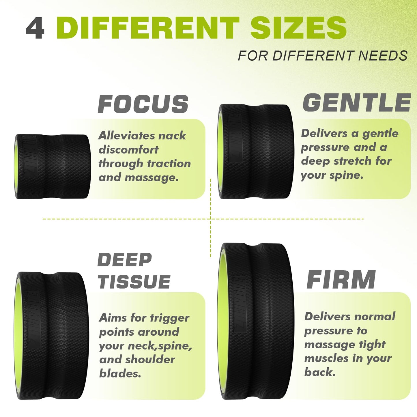 Back Roller Wheel - 4 Pack Yoga Foam Roller for Physical Therapy & Back Stretcher, Deep Tissue Massage for Pain Relief & Stretching | Green.