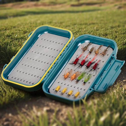 SF 2pcs Fly Fishing Box Small Peacock Blue Waterproof Double Sided Pocket Floatable Ice Fishing Jig Head
