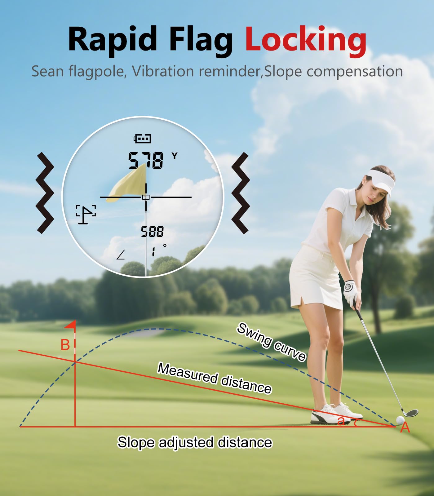 Flagfront Range Finder Golf Rangefinder with Slope, 1200 Yards Golf Range Finder, 6X Magnification, Flag Locking Vibration, Must Accessories for Golfer