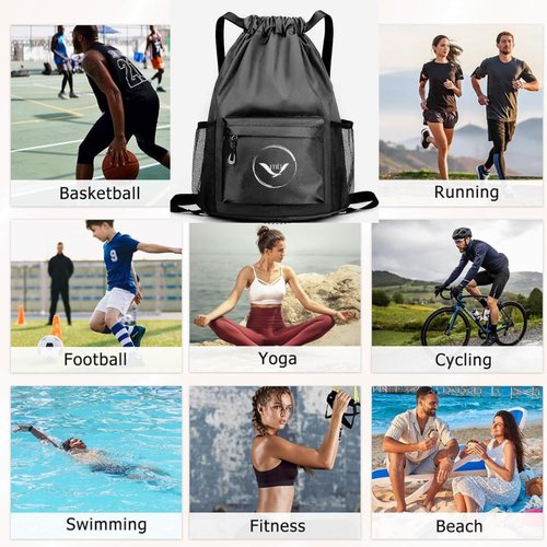 MockingBird Extra Large Drawstring Backpack Black |Gym Bag with Wet & Dry Compartment| Basketball Bag Sackpack for Men Women |Sports Bag Backpack for Swim Soccer Accessories Essentials